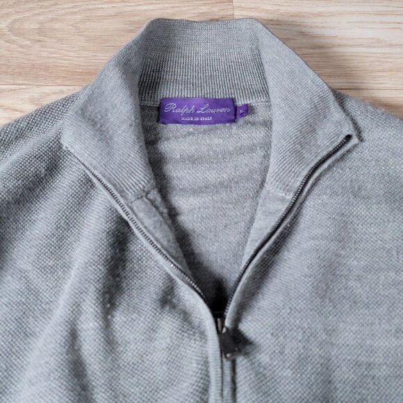 Ralph Lauren Purple Label Sweater Mens Size XL Gray Wool Cashmere 1/4 Zip - Picture 6 of 11